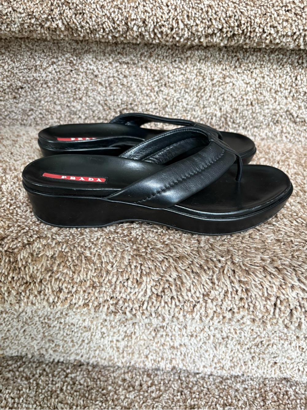 Prada Women's Black Leather Platform Flip Flop Sandals